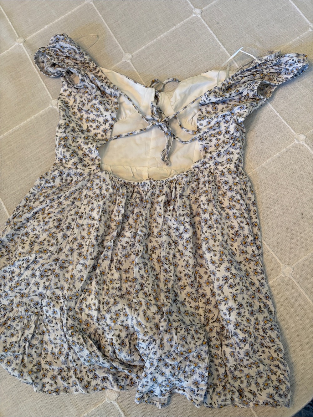 Floral Ruffle Tie-Front Sundress in Cream and Blue romper - Picture 3 of 4